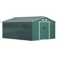 Outsunny 13 X 11ft Garden Storage Shed w/2 Doors Galvanised Metal Green