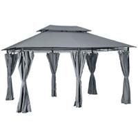 Outsunny 3 x 4m Outdoor 2Tier Steel Frame Gazebo with Curtains Outdoor Backyard