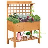 Outsunny Wooden Planter Raised Elevated Garden Bed w/ 2 Shelves, 105x40x135cm