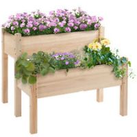 Outsunny 2-Piece Solid Fir Wood Plant Raised Bed Garden Step Planter Stand