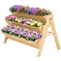Outsunny 3 Tier Wooden Garden Raised Bed Plant Bed with Clapboard and Hooks