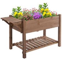 Outsunny Wooden Raised Plant Stand Tall Flower Bed with Shelf 123 x 54 x 74cm