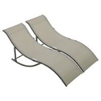 Outsunny Set of 2 Zero Gravity Lounge Chair Recliners Sun Lounger Foldable Khaki