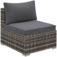Outsunny Outdoor Garden Furniture Rattan Single Middle Sofa w/ Cushion Deep Grey