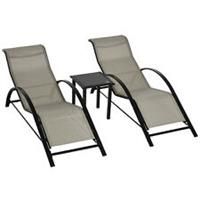 Outsunny 3 Pieces Lounge Chair Set Garden Sunbathing Chair w/ Table Grey