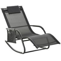 Outsunny Breathable Mesh Rocking Chair Outdoor Recliner w/ Headrest Black