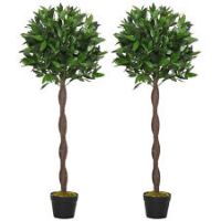 Outsunny Set Of 2 120cm/4FT Artificial Bay Laurel Topiary Trees w/Pot Fake Plant