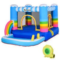 Outsunny Kids Rainbow Bouncy Castle & Pool Net Pump Outdoor Trampoline 312 Yrs