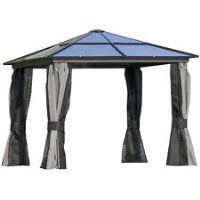 Outsunny Outdoor Aluminium Hardtop Gazebo Patio Shelter w/ Mesh & Curtains 3x3m