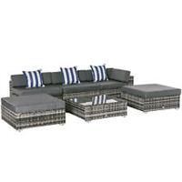 Outsunny 6 Pieces Rattan Funiture Set Conservatory Sofa Deluxe Wicker Garden