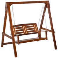 Outsunny Outdoor 2 Seater Garden Swing Chair Wooden Patio Bench w/ Armrest
