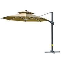 Outsunny 3m Cantilever Parasol Solar Lights Power Bank Base 360 Spin Beige