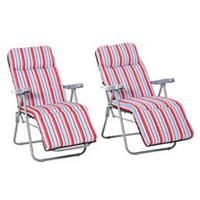 Outsunny Set of 2 Adjustable Sun Lounger Recliner Reclining Seat Red and White