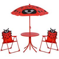 Outsunny Kids Folding Picnic Table Chair Set Ladybug Pattern Outdoor w/ Umbrella