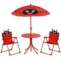 Outsunny Kids Folding Picnic Table Chair Set Ladybug Pattern Outdoor w/ Umbrella