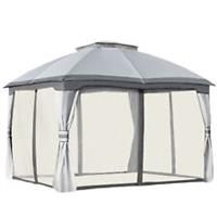 Outsunny 3.7 x 3(m) Outdoor Steel Frame Gazebo with 2Tier Roof Sidewalls Garden