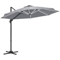 Outsunny 3m Solar LED Cantilever Parasol Adjustable Garden Umbrella Light Grey