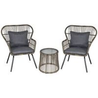 Outsunny 3 PCS Webbed PE Rattan Outdoor Patio Set w/ Cushions Steel Frame Grey