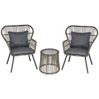 Outsunny 3 PCS Webbed PE Rattan Outdoor Patio Set w/ Cushions Steel Frame Grey