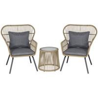 Outsunny 3 PCS Webbed PE Rattan Outdoor Patio Set w/ Cushions Steel Frame Brown