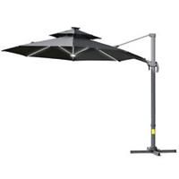 Outsunny 3m Cantilever Parasol Solar Lights Power Bank Base 360 Spin Dark Grey