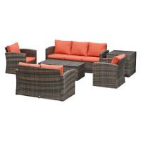 Outsunny 6 PCS Patio Rattan Sofa Set Conversation Furniture w/ Storage & Cushion