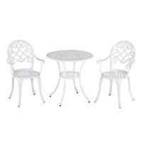 Outsunny 3PCs Garden Bistro Set Cast Aluminium Round Table with 2 Chairs White