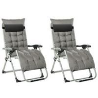 Outsunny 2 PCS Reclining Zero Gravity Chair Folding Lounger Cushion Dark Grey