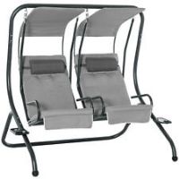 Outsunny Canopy Swing 2 Separate Relax Chairs w/ Removable Canopy Grey