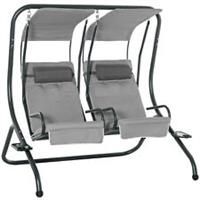 Outsunny Canopy Swing 2 Separate Relax Chairs w/ Removable Canopy Grey