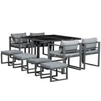 Outsunny 9PCs Patio Dining Sets 4 Chairs 4 Ottoman Cushioned Seating and Back