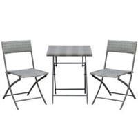 Outsunny 3PC Bistro Set Rattan Furniture Garden Folding Chair Table Grey