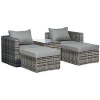 Outsunny 5 Pcs Rattan Garden Furniture Set Single Sofa Stool CoffeeTable Grey