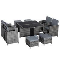 Outsunny Rattan Dining Set Garden Furniture Cube Table Chair Stool Cushion Seat