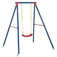 Outsunny Metal Swing Set w/ Adjustable Rope A-Frame Stand Outdoor Playset