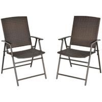 Outsunny 2pcs Rattan Chair Foldable Garden Furniture w/ Armrest Steel Frame