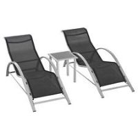 Outsunny Rattan 3 Pieces Lounge Chair Set Garden Sunbathing Chair with Table