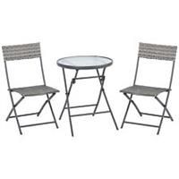 Outsunny 3 PCs Patio Wicker Bistro Set Foldable Table and Chair Set for Outdoor