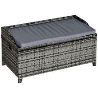 Outsunny Patio Rattan Wicker Storage Basket Box Bench Seat Furniture w/ Cushion