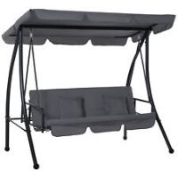 Outsunny 2in1 Patio Swing Chair 3 Seater Hammock Cushion Bed Tilt Canopy Grey