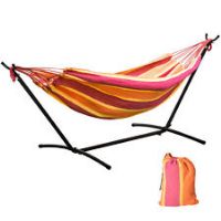 Outsunny 277 x 121cm Hammock with Metal Stand Carrying Bag 120kg Red Stripe