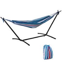 Outsunny 277 x 121cm Hammock with Metal Stand Carrying Bag 120kg White Stripe