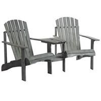 Outsunny Wooden Outdoor Double Adirondack Chair w/ Center Table & Umbrella Hole