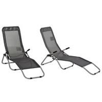 Outsunny Set of 2 Outdoor Recliner Portable Lounge Chairs Adjustable Backrest