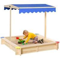 Outsunny Kids Wooden Cabana Sandbox Children Outdoor Playset w/ Bench Canopy