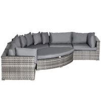 Outsunny 6 PCs Outdoor Rattan Sofa Set Half Round Conversation Set w/ Cushions