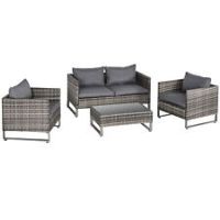 4 PCs PE Rattan Wicker Outdoor Dining Set w/ Sofa Chairs Table Cushions