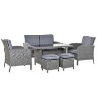 Outsunny 6 PCS All Weather PE Rattan Dining Table Sofa Furniture Set w/ Cushions