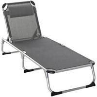 Outsunny Folding Outdoor Reclining Sun Lounger Chair Aluminium Frame Grey