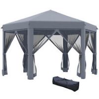 Outsunny 3.2m Pop Up Gazebo Hexagonal Canopy Tent Outdoor w/ Bag Grey